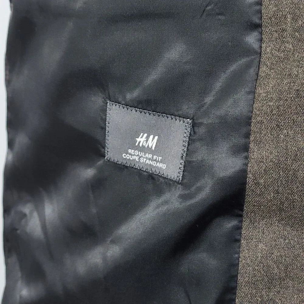 H&M Men's‎ Flannel Sport Coat Blazer Two Button Brown Poly Blend Regular Fit 42R